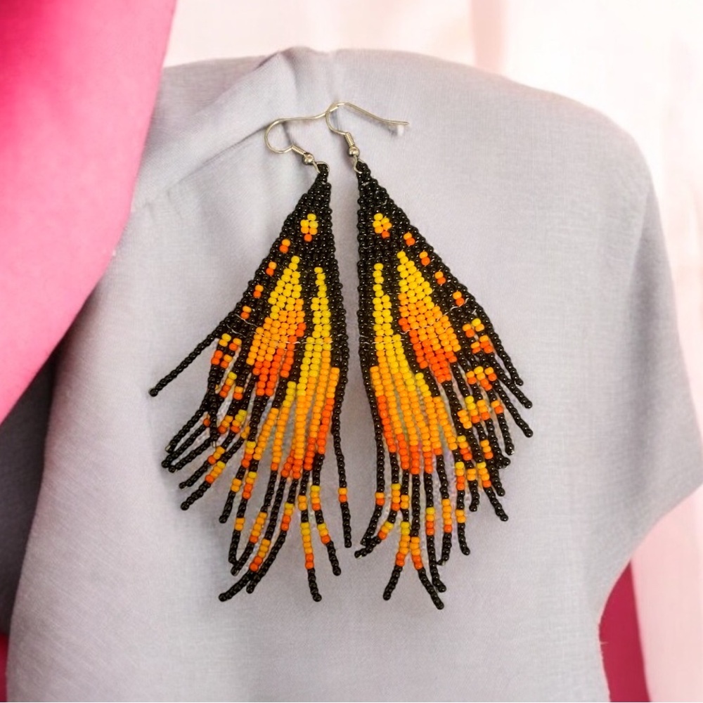 Handmade Beaded Butterfly Wing seed bead tassel Earrings